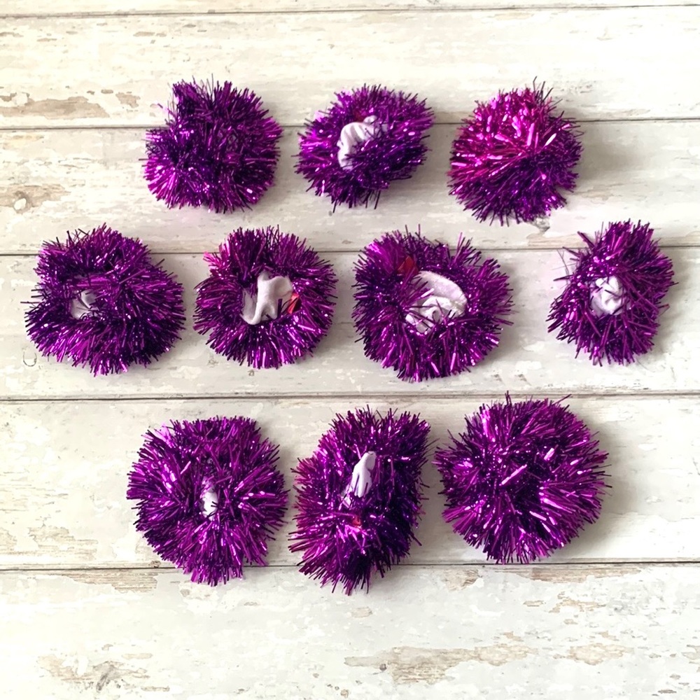 Bun Covers Purple Dance Troupe Costume Hair Ties Accessories 10pc Set Kids